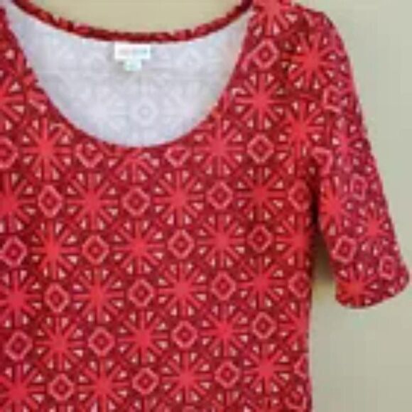 LulaRoe Nicole Dress Orange Red Burgundy Wheel print fit flair sz L - Picture 3 of 4